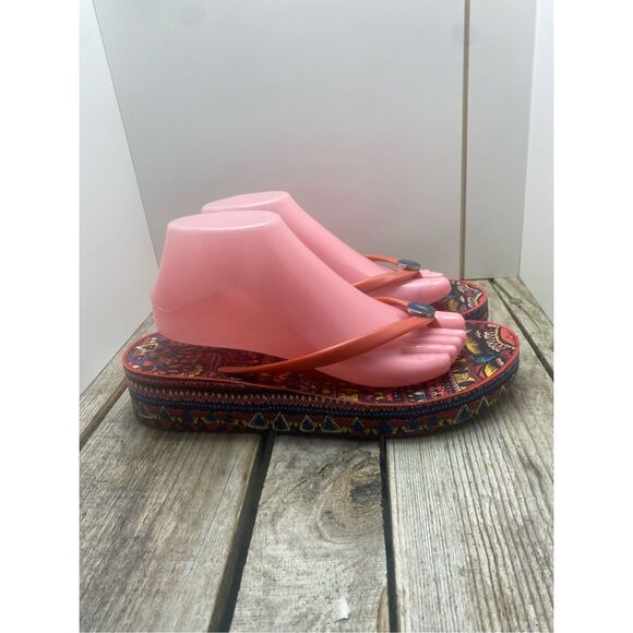Sakroots Platform Flip Flops Women’s Size 8 Peace Sign Print Sandals Summer Shoe - Picture 3 of 8